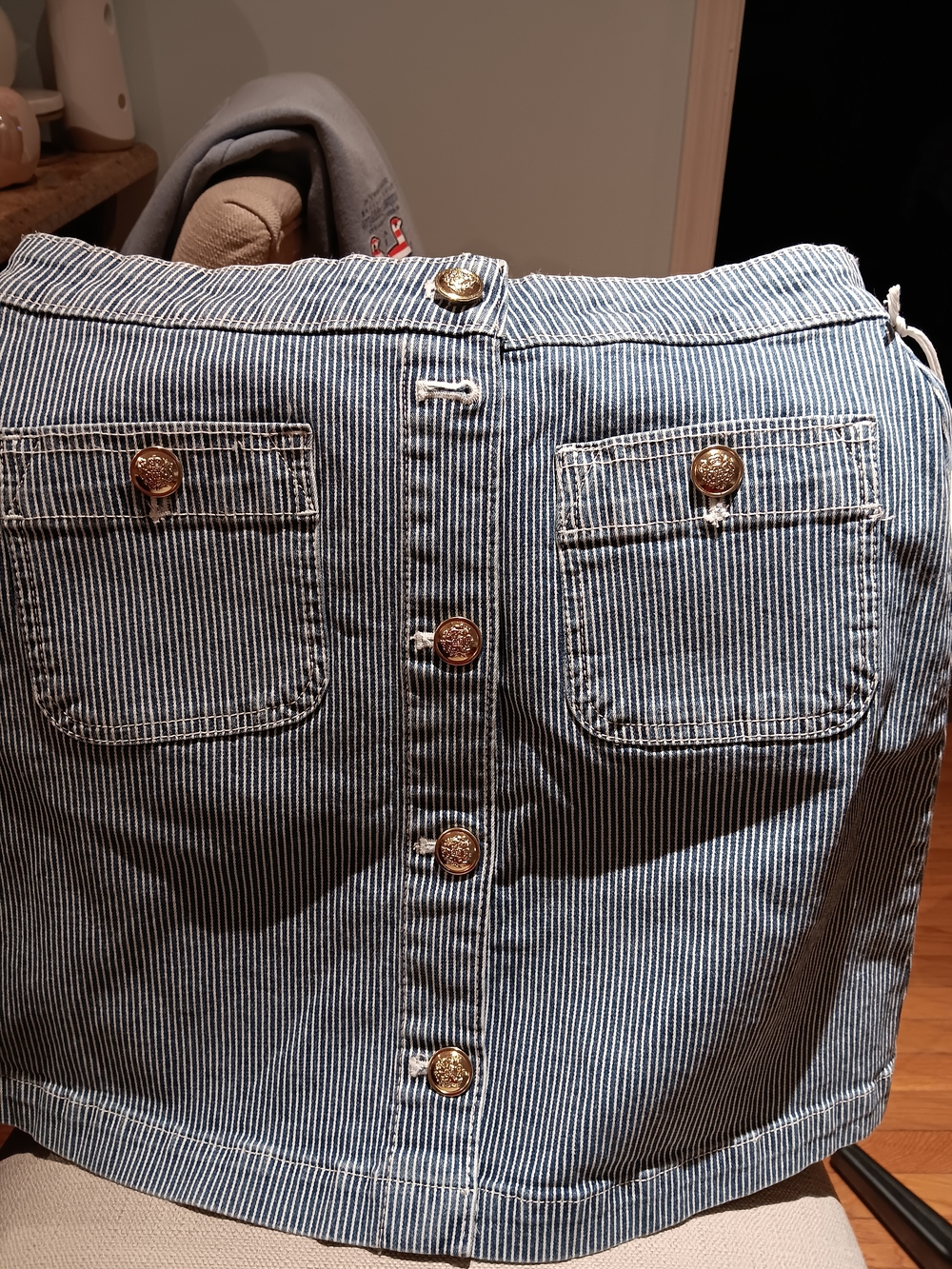 Striped Button-Front Midi Skirt - Blue